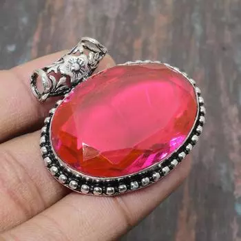 Очаровательная подвеска из стерлингового серебра 925 пробы с драгоценным камнем ручной работы из розового рубиллита 1.77 Inches розовый