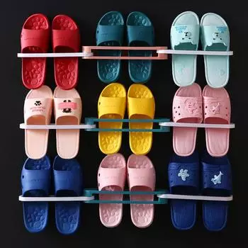 Очаровательная полка для тапочек, многофункциональное настенное крепление, складная полка для хранения, настенная сливная стойка для полотенец, 3 в 1, складной держатель для тапочек, держатель для ванной комнаты синий