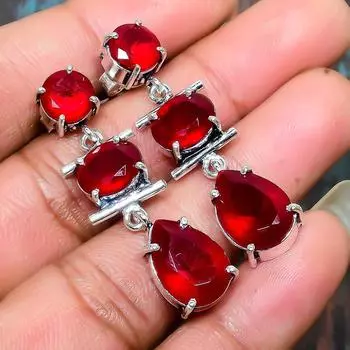 Очаровательная серьга из стерлингового серебра 925 пробы с драгоценным камнем из мозамбикского граната 1.65 Inches красный