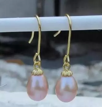 очаровательная серьга с фиолетовым капающим жемчугом Южного моря размером 7x9 мм