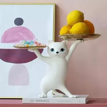 Очаровательная скульптура кошки из смолы, органайзер для художественных изделий, поднос для хранения кошек, статуэтка, украшение, праздничные подарки, домашний декор, аксессуары для стола бежевый