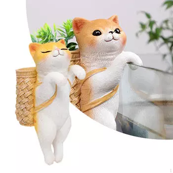 Очаровательная скульптура кота для подвесных горшков — причудливый декор сада Orange Cat