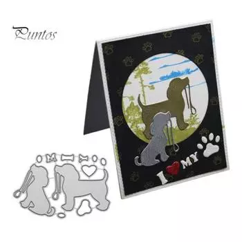 Очаровательная собака металлический трафарет DIY скрапбукинг тиснение бумажные карты трафарет серебряный