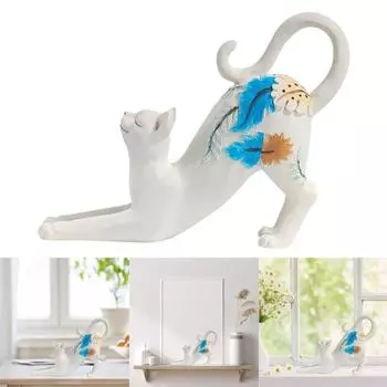 Очаровательная статуэтка лежащей кошки, ручная работа, статуэтка из смолы, статуэтка лежащей кошки, украшение для дома, акцент для жилого пространства белый