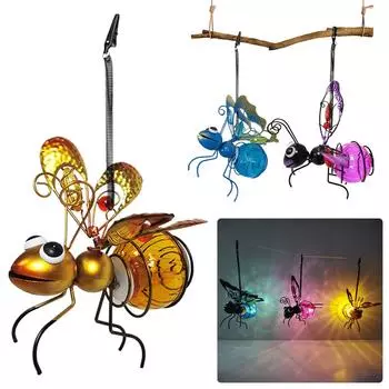 Очаровательная статуэтка насекомого из солнечного железа со светодиодными гирляндами для украшения садового забора и украшения заднего двора золотой