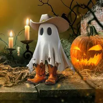 Очаровательная статуя призрака ковбоя на Хэллоуин, милая статуя призрака в шляпе и сапогах, украшение на Хэллоуин для дома, офиса, автомобильные аксессуары CHINA