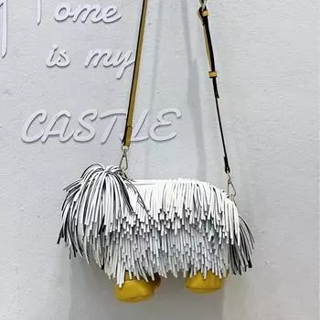 Очаровательная сумка через плечо с изображением щенка чау-чау и кисточкой - уникальная женская сумка-мессенджер белый