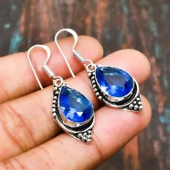 Очаровательная ювелирная серьга ручной работы из стерлингового серебра 925 пробы с швейцарским голубым топазом и драгоценным камнем 1.70 Inches синий