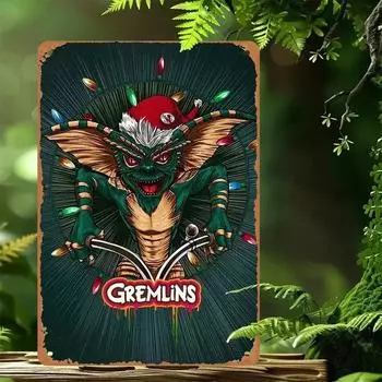 Очаровательная винтажная настенная живопись с гремлинами, металлическая вывеска, ретро-юмор, идеально подходит для патио, фермерского дома, кафе, идея рождественского подарка. 20x30cm белый