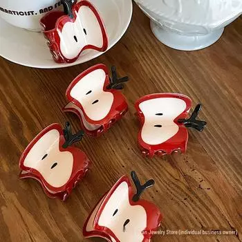 Очаровательная заколка для волос в виде красного яблока – модный фруктовый аксессуар 2024 года Large Apple