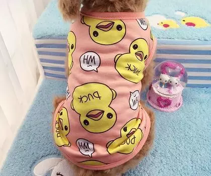 Очаровательная желтая утка Подарки Кошки Собаки Жилет Щенок Одежда Мода Милый Мультфильм Весна Рубашка XL синий