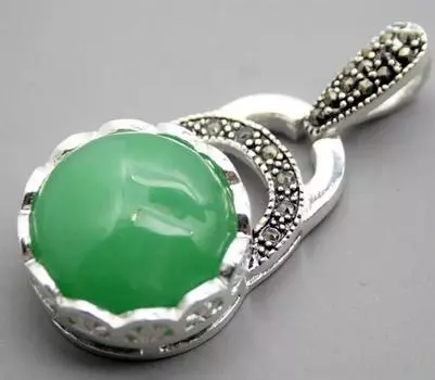 Очаровательная женская подвеска из натурального зеленого нефрита из стерлингового серебра 925 пробы с марказитом 4x2 см