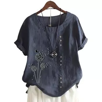 Очаровательная женская повседневная футболка с 11 яркими принтами и пуговицами S озеро синий