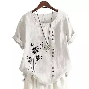 Очаровательная женская повседневная футболка с 11 яркими принтами и пуговицами S озеро синий