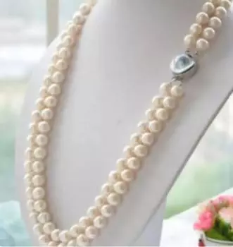 Очаровательное 2-рядное белое круглое ожерелье из белого жемчуга диаметром 8–9 мм, 17–18 дюймов.