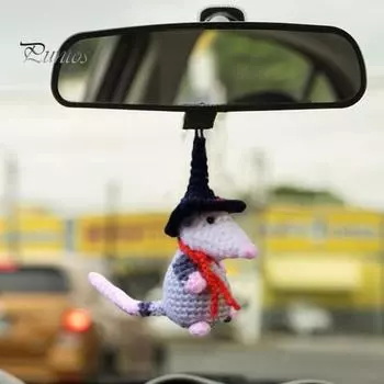 Очаровательное автомобильное зеркало заднего вида Possum, подвесное украшение со шнурком, легко повесить, очаровательный внешний вид, вязаный автомобильный кулон ручной работы Possum A