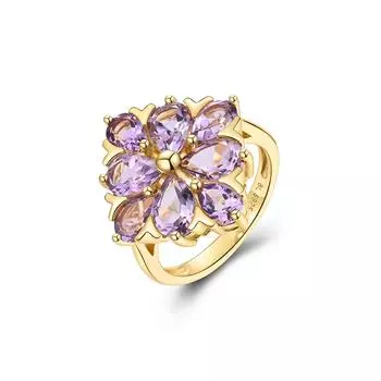 Очаровательное дизайнерское серебряное кольцо S925 с цветочным принтом для женщин, модные ювелирные изделия с натуральным бразильским аметистом, подарок на день рождения US RING SIZE:7# аметист