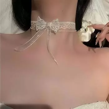 Очаровательное двухслойное ожерелье с белым кружевом и бантом, с искусственным жемчугом, идеальный подарок на День святого Валентина, на каждый день, на вечеринку белый