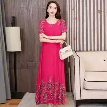 Очаровательное и мягкое хлопковое вышитое платье для женщин больших размеров на лето XL чёрный