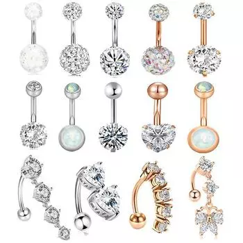 Очаровательное кольцо для пупка с кубическим цирконием 316L, хирургическая сталь, двойное круглое, 1 шт., модное сексуальное украшение для пирсинга ручной работы
