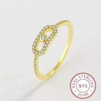 Очаровательное кольцо на палец из стерлингового серебра 925 пробы золотого цвета для женщин, простой дизайн, изысканные гипоаллергенные прозрачные ювелирные изделия с цирконом 6 золотой