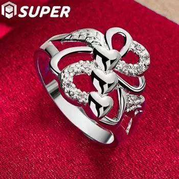 Очаровательное кольцо с тремя сердечками из стерлингового серебра 925 пробы, модные свадебные украшения 7#