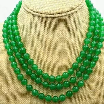 Очаровательное колье из 3 рядов натуральных бусин из зеленого нефрита диаметром 6 мм длиной 17–19 дюймов.