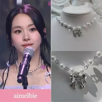 Очаровательное колье с жемчугом и лентой - серебряный цвет