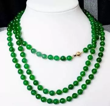 Очаровательное ожерелье из круглых бусин из зеленого нефрита диаметром 8 мм, 50 дюймов