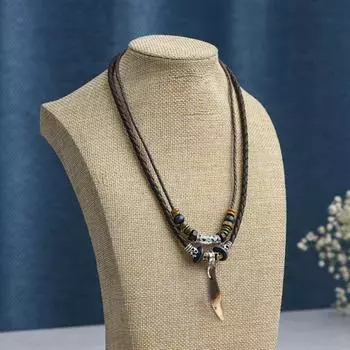 Очаровательное ожерелье, плетеный орнамент на шею, долговечный износостойкий мужской винтажный кулон в виде зуба, кожаное ожерелье, ювелирный аксессуар коричневый