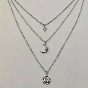 Очаровательное ожерелье с подвеской в виде солнца, луны и звезды для женщин, многослойное ожерелье в минималистском стиле, идеальное украшение для повседневного повседневного декора