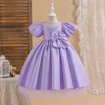 Очаровательное платье Cross-Border Princess с рукавами-фонариками и бантом