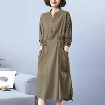 Очаровательное платье с длинными рукавами для женщин, свободного кроя и утягивающим живот S