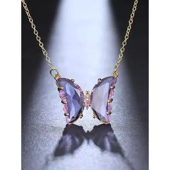 Очаровательное позолоченное фиолетовое хрустальное ожерелье с подвеской в виде бабочки для женщин и девочек