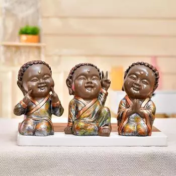 Очаровательное трио статуэток монахов | Символ безмятежности и мудрости | Приносит мир и очарование в любую обстановку – Набор из 3 штук, разноцветный