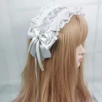 Очаровательное украшение для волос в стиле Лолиты с лентой, аксессуар для волос, кружевная оборка, повязка на голову для косплея, кукла Мо, чайная вечеринка, прическа для горничной, лолита, стильная готическая лолита, милая