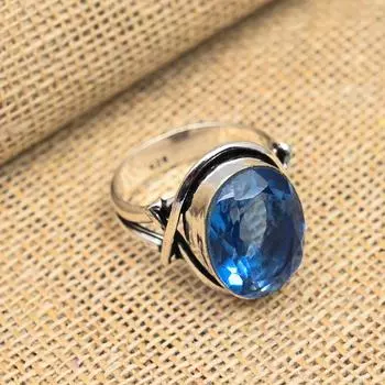 Очаровательное ювелирное кольцо из стерлингового серебра 925 пробы с драгоценным камнем голубого топаза для подарка на День Благодарения 4 синий