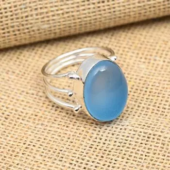 Очаровательное ювелирное кольцо ручной работы из стерлингового серебра 925 пробы с синим халцедоном и драгоценным камнем 4 синий