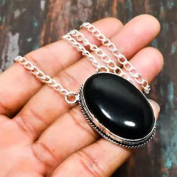 Очаровательное ювелирное ожерелье из черного оникса и драгоценных камней ручной работы из стерлингового серебра 925 пробы 18 Inches чёрный