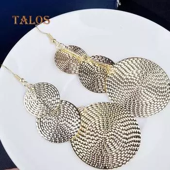 Очаровательные 3-слойные элегантные многослойные круглые длинные висячие серьги-крючки, ювелирный декор для женщин золотой