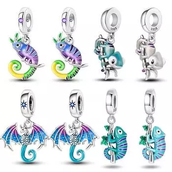 Очаровательные бусины-хамелеоны из стерлингового серебра 925 пробы с животными, подходят для оригинальных браслетов, женских ювелирных изделий своими руками, подарков