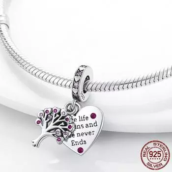 Очаровательные бусины «Любовь и Древо жизни», серебро 925 пробы, подходят для брендовых подвесок, браслетов, ювелирных изделий «сделай сам», подарок