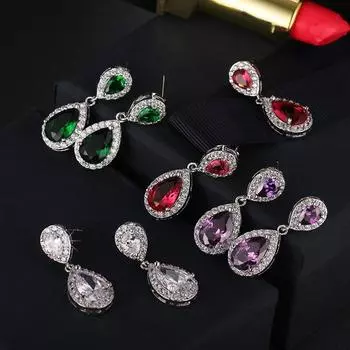 Очаровательные длинные серьги белого/розового/желтого золота с каплями воды, длинные серьги с прозрачными кристаллами, женские серьги-капли, ослепительный свадебный подарок