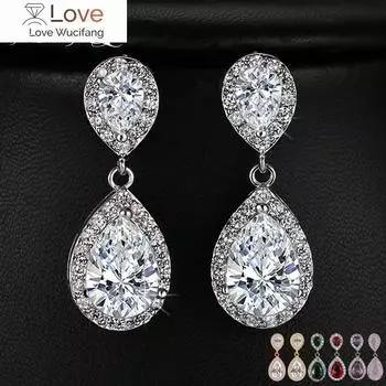 Очаровательные длинные серьги-капли белого/розового/желтого золота с прозрачными кристаллами для ногтей, женские ослепительные свадебные подарки Ae331