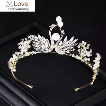 Очаровательные двойные диадемы-лебедя для женщин, барочная корона, жемчуг тайра, свадебные аксессуары для волос, свадебный головной убор принцессы, головные уборы width 14cm