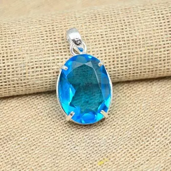 Очаровательные голубые топазовые украшения из стерлингового серебра 925 пробы Подвеска ручной работы на день рождения 1.57 синий