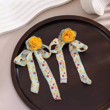Очаровательные и нежные ушные капли с цветком и бантом из мягкой и свежей ткани жёлтый