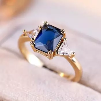 Очаровательные кольца золотого цвета с квадратным синим и белым камнем для женщин, классический дизайн, аксессуары для свадебной вечеринки, подарок 5 синий
