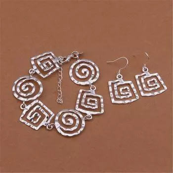 Очаровательные комплекты ювелирных изделий из стерлингового серебра 925 пробы, изысканные браслеты с резьбой в стиле ретро, серьги для женщин, модные вечерние, свадебные, рождественские подарки 20CM 8 inches