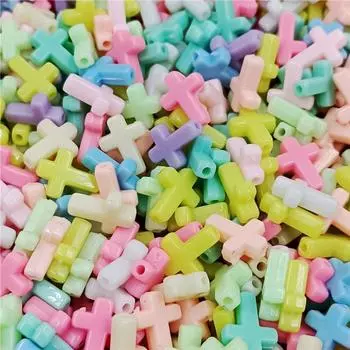 Очаровательные модные материалы для изготовления ювелирных изделий своими руками, аксессуары весеннего цвета, цвет макарон, 50 шт., система, кремовый крест, свободные бусины, ожерелье, браслет зелёный